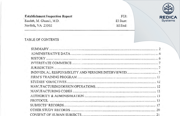EIR - Saadeh, Ghandi, M.D. [Norfolk / United States of America] - Download PDF - Redica Systems