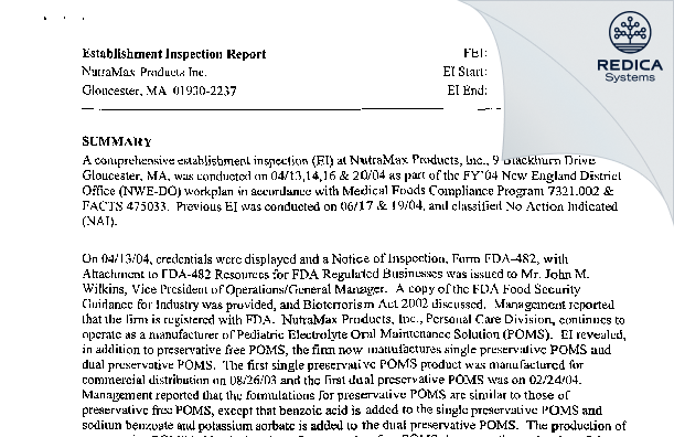 EIR - First Boston Pharma LLC [Gloucester / United States of America] - Download PDF - Redica Systems