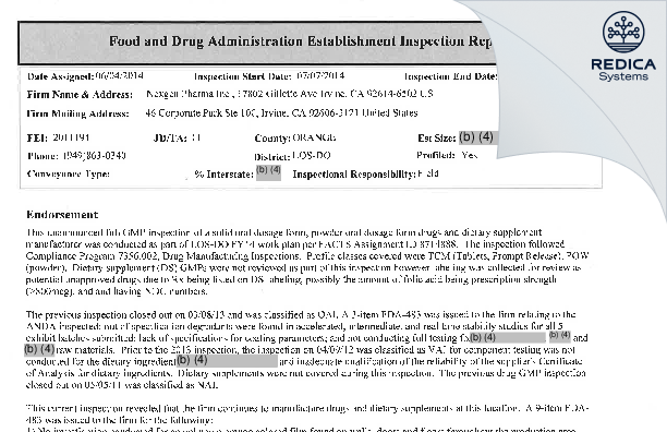 EIR - Nexgen Pharma, Inc. [Irvine / United States of America] - Download PDF - Redica Systems