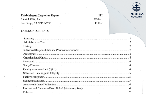 EIR - Intertek USA, Inc. [San Diego / United States of America] - Download PDF - Redica Systems
