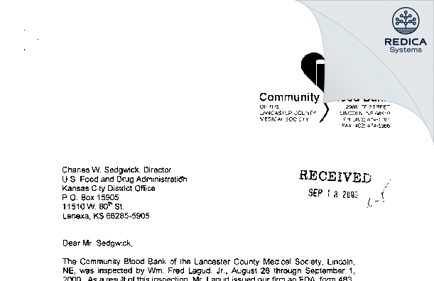 FDA 483 Response - Innovative Blood Resources d.b.a. Nebraska Community Blood Bank [Lincoln / United States of America] - Download PDF - Redica Systems