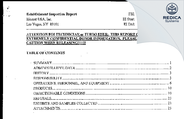 EIR - Biomat USA, Inc. [N Las Vegas / United States of America] - Download PDF - Redica Systems