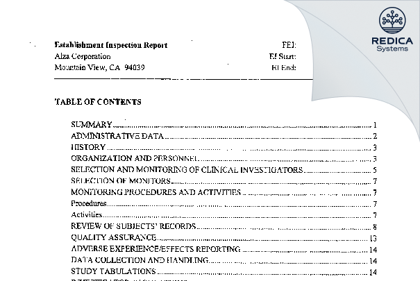 EIR - Alza Corporation [Vacaville / United States of America] - Download PDF - Redica Systems