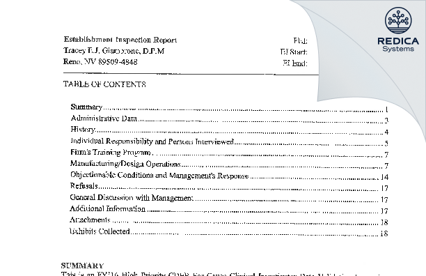 EIR - Tracey E.J. Giambrone, D.P.M [Reno / United States of America] - Download PDF - Redica Systems