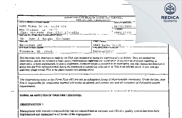 FDA 483 - Enviropak LLC [Peachtree City / United States of America] - Download PDF - Redica Systems