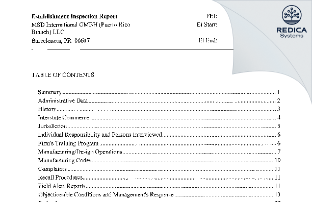 EIR - Boehringer Ingelheim Animal Health Puerto Rico LLC [Rico / United States of America] - Download PDF - Redica Systems