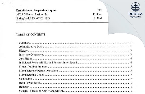 EIR - ADM Animal Nutrition [Springfield / United States of America] - Download PDF - Redica Systems