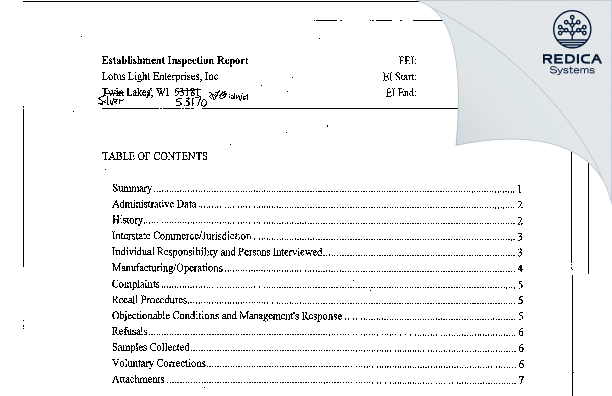 EIR - Lotus Light Enterprises, Inc [Silver Lake / United States of America] - Download PDF - Redica Systems
