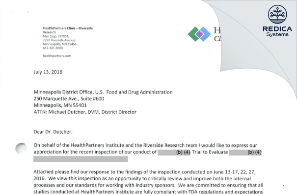 FDA 483 Response - Chhavi Chadha, MD [Minneapolis / United States of America] - Download PDF - Redica Systems