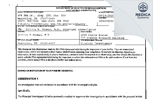 FDA 483 - Sunandana Chandra, M.D. [Chicago / United States of America] - Download PDF - Redica Systems