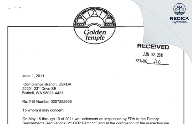 FDA 483 Response - East West Tea Company, LLC [Eugene / United States of America] - Download PDF - Redica Systems