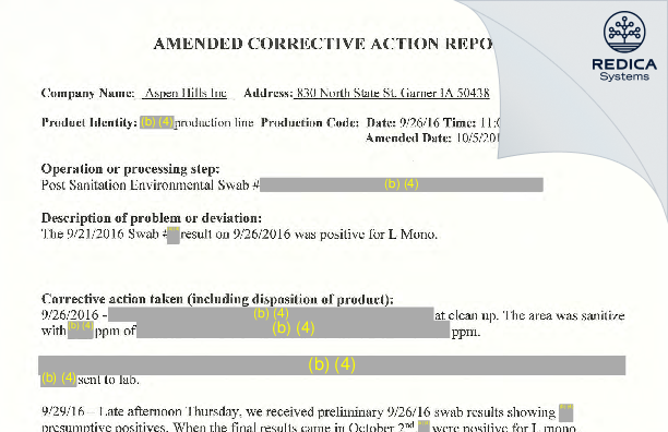 FDA 483 Response - Aspen Hills, Inc. [Garner / United States of America] - Download PDF - Redica Systems