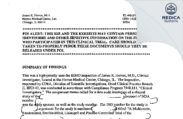 EIR - Herron, James R. M.D. [Chicago / United States of America] - Download PDF - Redica Systems