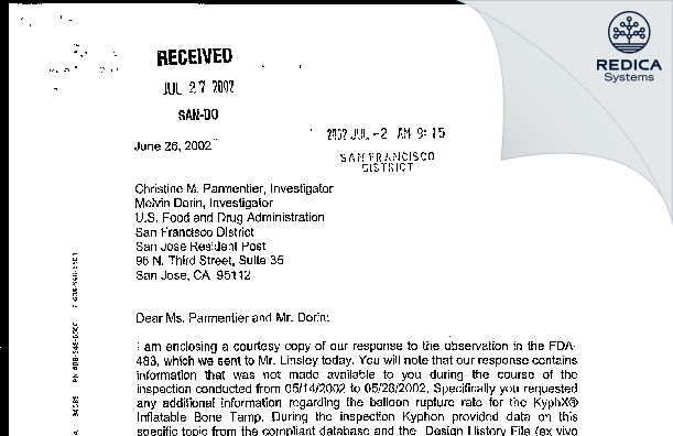 FDA 483 Response - Medtronic Spine LLC [Milpitas / United States of America] - Download PDF - Redica Systems