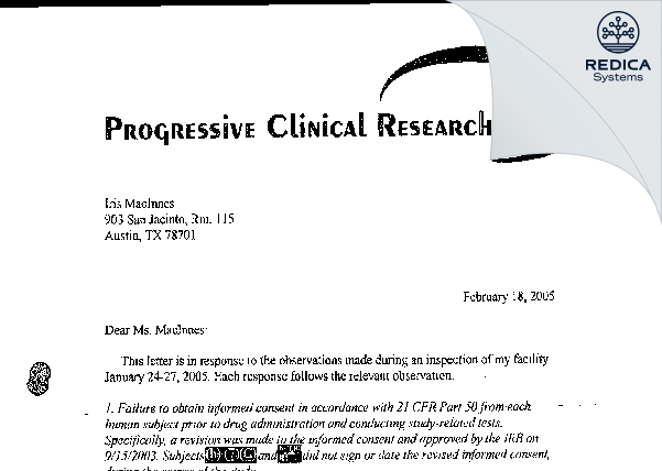 FDA 483 Response - Mark S. Lee, M.D. [San Antonio / United States of America] - Download PDF - Redica Systems
