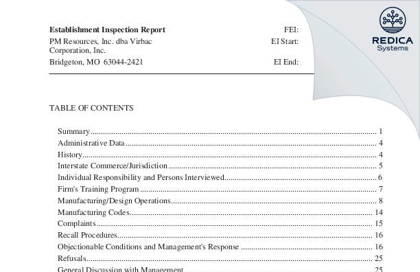EIR - Virbac Corporation [Bridgeton / United States of America] - Download PDF - Redica Systems