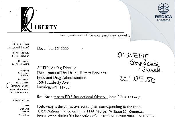 FDA 483 Response - Montgomery County Chapter Nysarc, Inc dba Liberty Enterprises [New York / United States of America] - Download PDF - Redica Systems