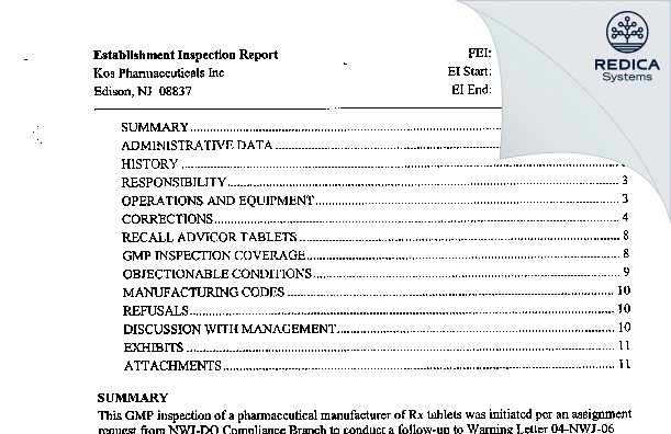 EIR - Aeropharm Technology, LLC [Edison / United States of America] - Download PDF - Redica Systems