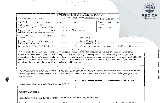 FDA 483 - Bosque Custom Designs, Inc [Meridian / United States of America] - Download PDF - Redica Systems