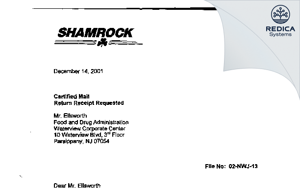 FDA 483 Response - Shamrock Technologies, Inc. [Newark / United States of America] - Download PDF - Redica Systems