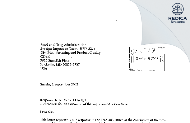 FDA 483 Response - DSM Nutritional Products AG Zweigniederlassung Werk Sisseln [Switzerland / Switzerland] - Download PDF - Redica Systems