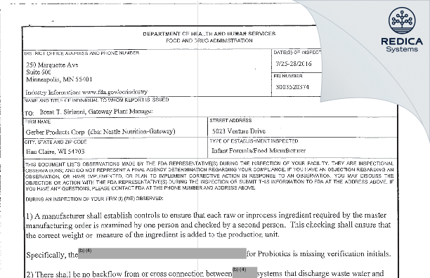 FDA 483 - Perrigo Wisconsin, LLC [Eau Claire / United States of America] - Download PDF - Redica Systems