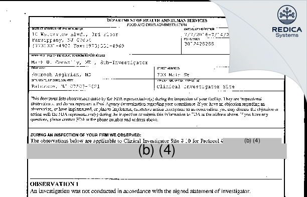 FDA 483 - Kourosh Asgarian, MD [Paterson / United States of America] - Download PDF - Redica Systems