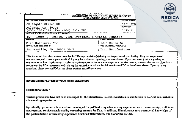 FDA 483 - Societal CDMO Gainesville, LLC [Gainesville Georgia / United States of America] - Download PDF - Redica Systems