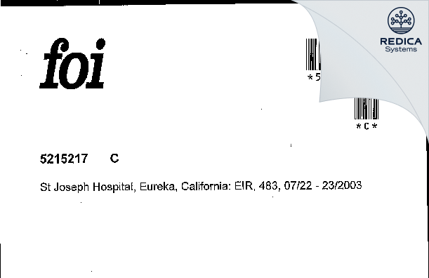 FDA 483 - St. Joseph Hospital [Eureka / United States of America] - Download PDF - Redica Systems