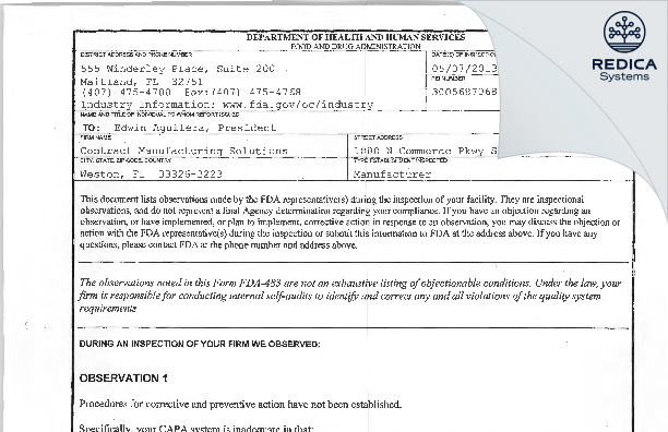 FDA 483 - Nikao, Inc. [Weston / United States of America] - Download PDF - Redica Systems