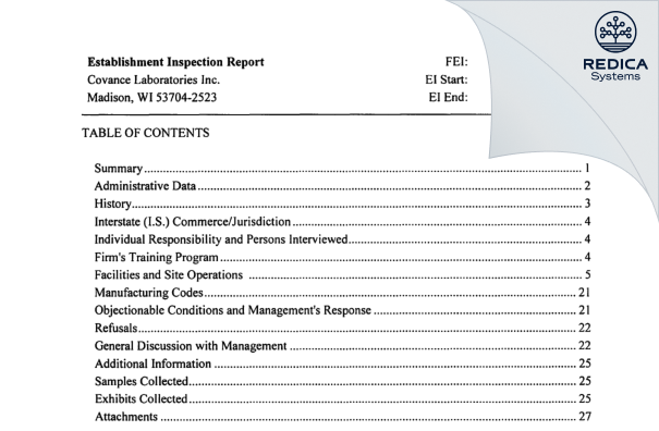 EIR - Labcorp Early Development Laboratories, Inc. [Madison / United States of America] - Download PDF - Redica Systems