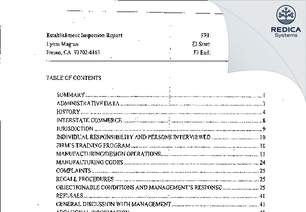 EIR - Lyons Magnus LLC [Fresno / United States of America] - Download PDF - Redica Systems