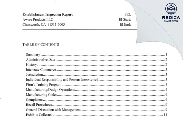 EIR - Aware Products, LLC dba Voyant Beauty [California / United States of America] - Download PDF - Redica Systems