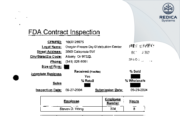 EIR - OFD FOODS LLC [Tangent / United States of America] - Download PDF - Redica Systems
