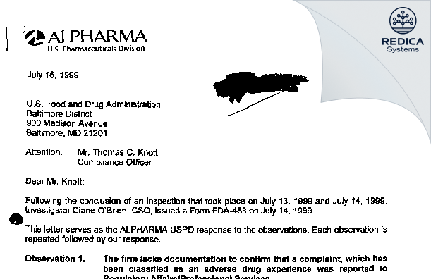 FDA 483 Response - Actavis Mid-Atlantic, LLC. [Lincolnton / United States of America] - Download PDF - Redica Systems