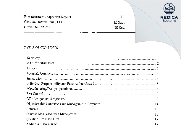 EIR - Cheyenne International, LLC [Grover / United States of America] - Download PDF - Redica Systems