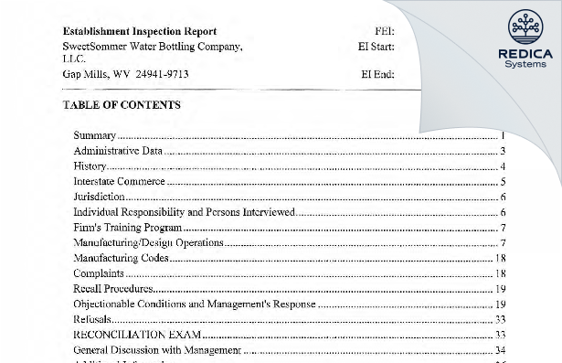 EIR - Smith's Beverage Corporation [Gap Mills / United States of America] - Download PDF - Redica Systems