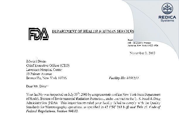 EIR - Lawrence Hospital [Bronxville / United States of America] - Download PDF - Redica Systems