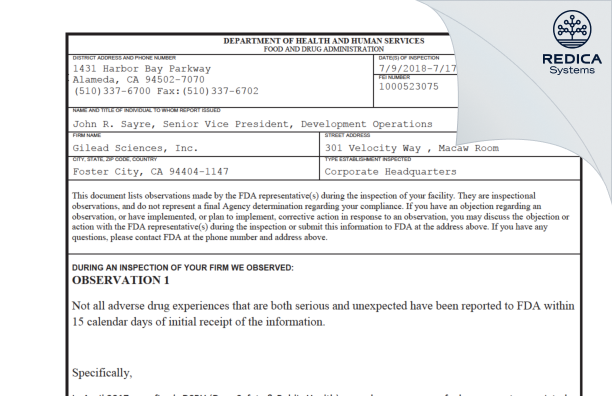 FDA 483 - ASEGUA THERAPEUTICS LLC [Foster City / United States of America] - Download PDF - Redica Systems