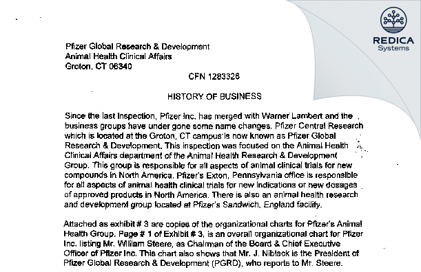 EIR - Pfizer Global Research & Development, Pfizer Inc. [New London / United States of America] - Download PDF - Redica Systems