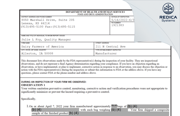 FDA 483 - ByHeart Inc dba Blendhouse Allerton [Allerton / United States of America] - Download PDF - Redica Systems