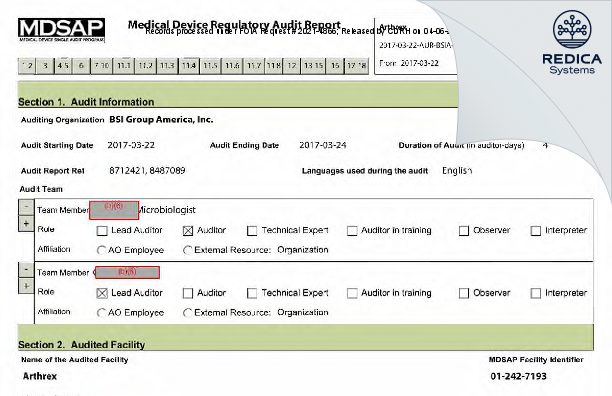 FDA 483 - Arthrex Manufacturing Inc [Ave Maria / United States of America] - Download PDF - Redica Systems