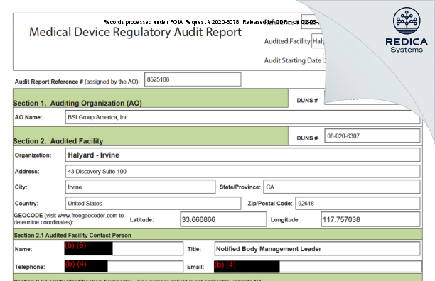 FDA 483 - Halyard - Irvine [Irvine / United States of America] - Download PDF - Redica Systems