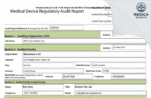 FDA 483 - Bioventus LLC [Durham / United States of America] - Download PDF - Redica Systems