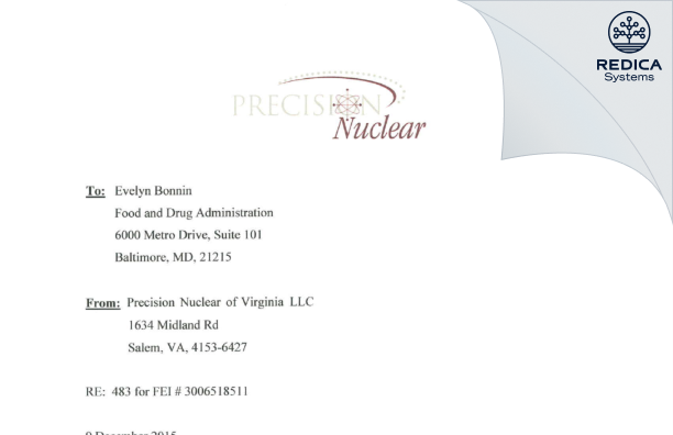 FDA 483 Response - Precision Nuclear of Virginia, LLC [Salem / United States of America] - Download PDF - Redica Systems