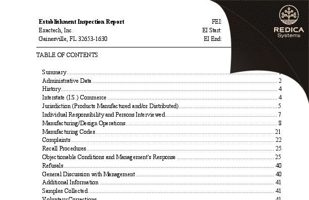 EIR - Exactech, Inc. [Gainesville / United States of America] - Download PDF - Redica Systems