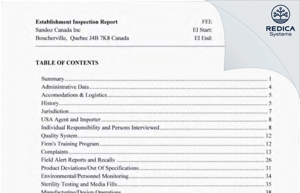 EIR - Delpharm Boucherville Canada Inc. [Boucherville / Canada] - Download PDF - Redica Systems