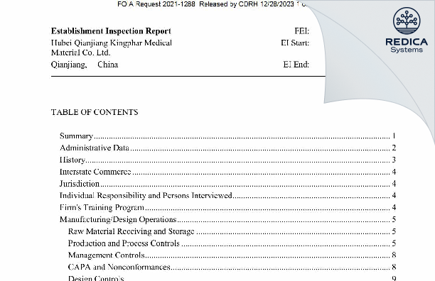 EIR - Hubei Qianjiang Kingphar Medical Material Co. Ltd. [Qianjiang / China] - Download PDF - Redica Systems