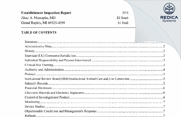 EIR - Jihad A. Mustapha, MD [Grand Rapids / United States of America] - Download PDF - Redica Systems
