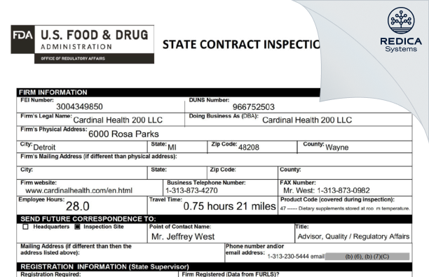 FDA 483 - Cardinal Health 200 LLC [Detroit / United States of America] - Download PDF - Redica Systems